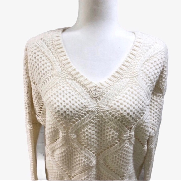 Jack by BB Dakota Open Knit V Neck Sweater Cream Size Medium - Picture 2 of 8